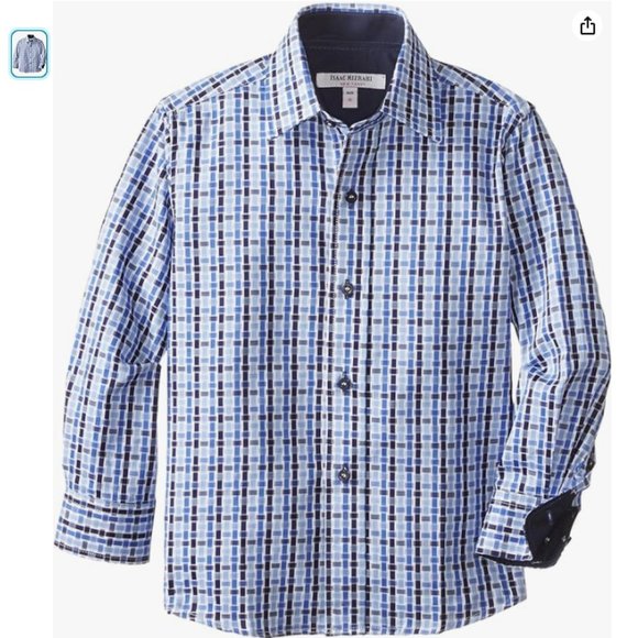 EUC Issac Mizrah Blue Checkered Patterned Button Front Dress Shirt XL - Picture 1 of 5